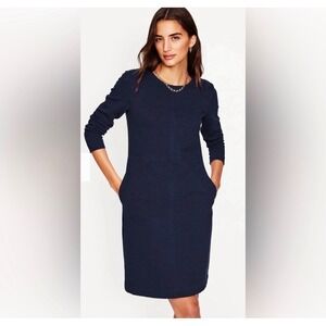 Boden Navy Blue Ottoman Ribbed Shift Dress Long Sleeve Pockets US 8L